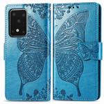For Samsung Galaxy S20 Ultra Butterfly Love Flower Embossed Horizontal Flip Leather Case with Bracket / Card Slot / Wallet / Lanyard(Blue)