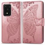 For Samsung Galaxy S20 Ultra Butterfly Love Flower Embossed Horizontal Flip Leather Case with Bracket / Card Slot / Wallet / Lanyard(Rose Gold)