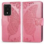 For Samsung Galaxy S20 Ultra Butterfly Love Flower Embossed Horizontal Flip Leather Case with Bracket / Card Slot / Wallet / Lanyard(Pink)