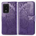 For Galaxy S20 Ultra Butterfly Love Flowers Embossing Horizontal Flip Leather Case with Holder & Card Slots & Wallet & Lanyard(Dark Purple)