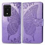 For Galaxy S20 Ultra Butterfly Love Flowers Embossing Horizontal Flip Leather Case with Holder & Card Slots & Wallet & Lanyard(Light Purple)