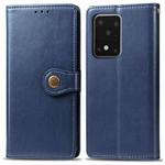 For Galaxy S20 Ultra Retro Solid Color Leather Buckle Mobile Phone Protection Leather Case with Photo Frame & Card Slot & Wallet & Bracket Function(Blue)