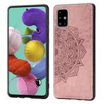 For Galaxy A71 Embossed Mandala Pattern PC + TPU + Fabric Phone Case with Lanyard & Magnetic(Rose Gold)