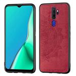 For Oppo A9 (2020) / A5 (2020) Mandala Embossed Cloth Cover PC + TPU Mobile Phone Case with Magnetic Function and Hand Strap(Red)