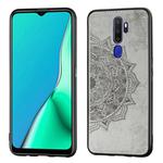 For Oppo A9 (2020) / A5 (2020) Mandala Embossed Cloth Cover PC + TPU Mobile Phone Case with Magnetic Function and Hand Strap(Gray)