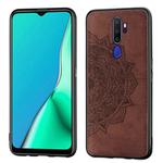 For Oppo A9 (2020) / A5 (2020) Mandala Embossed Cloth Cover PC + TPU Mobile Phone Case with Magnetic Function and Hand Strap(Brown)