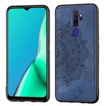 For Oppo A9 (2020) / A5 (2020) Mandala Embossed Cloth Cover PC + TPU Mobile Phone Case with Magnetic Function and Hand Strap(Blue)
