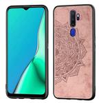 For Oppo A9 (2020) / A5 (2020) Mandala Embossed Cloth Cover PC + TPU Mobile Phone Case with Magnetic Function and Hand Strap(Rose Gold)