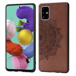 For Galaxy A51 Mandala Embossed Cloth Cover PC + TPU Mobile Phone Case with Magnetic Function and Hand Strap(Brown)