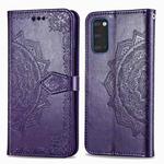 For Galaxy S20 Halfway Mandala Embossing Pattern Horizontal Flip Leather Case with Holder & Card Slots & Wallet & Photo Frame & Lanyard(Purple)