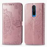 For Xiaomi Redmi K30 Halfway Mandala Embossing Pattern Horizontal Flip Leather Case with Holder & Card Slots & Wallet & Photo Frame & Lanyard(Rose Gold)