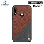 For  Motorola Moto E6 Plus PINWUYO Rong Series  Shockproof PC + TPU+ Chemical Fiber Cloth Protective Cover(Brown)