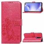 For Xiaomi Redmi K30  Four-leaf Clasp Embossed Buckle Mobile Phone Protection Leather Case with Lanyard & Card Slot & Wallet & Bracket Function(Magenta)