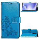 For Xiaomi Redmi K30  Four-leaf Clasp Embossed Buckle Mobile Phone Protection Leather Case with Lanyard & Card Slot & Wallet & Bracket Function(Blue)