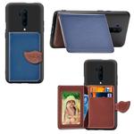 For OnePlus 7T Pro  Leaf Buckle Litchi Texture Card Holder PU + TPU Case with Card Slot & Wallet & Holder & Photo Frame(Blue)