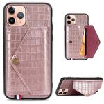 For iPhone 11 Pro Crocodile Pattern PU+TPU+PVC Shatter-resistant Mobile Phone Case with Magnetic Invisible Holder & Holder & Card Slots(Rose Gold)