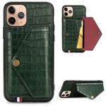 For iPhone 11 Pro Crocodile Pattern PU+TPU+PVC Shatter-resistant Mobile Phone Case with Magnetic Invisible Holder & Holder & Card Slots(Blackish Green)