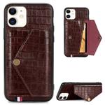 For iPhone 11 Crocodile Pattern PU+TPU+PVC Shatter-resistant Mobile Phone Case with Magnetic Invisible Holder & Holder & Card Slots(Brown)