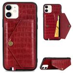 For iPhone 11 Crocodile Pattern PU+TPU+PVC Shatter-resistant Mobile Phone Case with Magnetic Invisible Holder & Holder & Card Slots(Red)