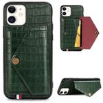 For iPhone 11 Crocodile Pattern PU+TPU+PVC Shatter-resistant Mobile Phone Case with Magnetic Invisible Holder & Holder & Card Slots(Blackish Green)