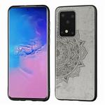 For Galaxy S20 Ultra Mandala Embossed Cloth Cover PC + TPU Mobile Phone Case with Magnetic Function and Hand Strap(Gray)
