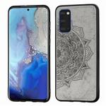 For Galaxy S20 Mandala Embossed Cloth Cover PC + TPU Mobile Phone Case with Magnetic Function and Hand Strap(Gray)
