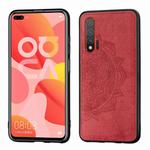For Huawei Nova 6 Mandala Embossed Cloth Cover PC + TPU Mobile Phone Case with Magnetic Function and Hand Strap(Red)