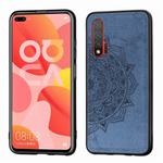 For Huawei Nova 6 Mandala Embossed Cloth Cover PC + TPU Mobile Phone Case with Magnetic Function and Hand Strap(Blue)