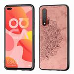 For Huawei Nova 6 Mandala Embossed Cloth Cover PC + TPU Mobile Phone Case with Magnetic Function and Hand Strap(Rose Gold)