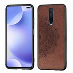 For Xiaomi Redmi K30 Mandala Embossed Cloth Cover PC + TPU Mobile Phone Case with Magnetic Function and Hand Strap(Brown)