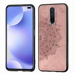 For Xiaomi Redmi K30 Mandala Embossed Cloth Cover PC + TPU Mobile Phone Case with Magnetic Function and Hand Strap(Rose Gold)
