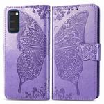 For Galaxy S20 Butterfly Love Flower Embossed Horizontal Flip Leather Case with Bracket / Card Slot / Wallet / Lanyard(Light Purple)