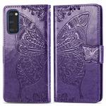 For Galaxy S20 Butterfly Love Flower Embossed Horizontal Flip Leather Case with Bracket / Card Slot / Wallet / Lanyard(Dark Purple)