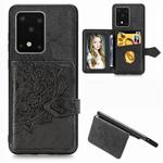 For Galaxy S20 Ultra Mandala Embossed Magnetic Cloth PU + TPU + PC Case with Holder & Card Slots & Wallet & Photo Frame & Strap(Black)