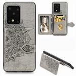 For Galaxy S20 Ultra Mandala Embossed Magnetic Cloth PU + TPU + PC Case with Holder & Card Slots & Wallet & Photo Frame & Strap(Gray)
