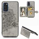 For Galaxy S20 Mandala Embossed Magnetic Cloth PU + TPU + PC Case with Holder & Card Slots & Wallet & Photo Frame & Strap(Gray)