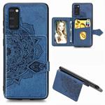 For Galaxy S20 Mandala Embossed Magnetic Cloth PU + TPU + PC Case with Holder & Card Slots & Wallet & Photo Frame & Strap(Blue)