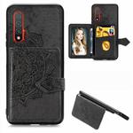 For Huawei Nova 6 Mandala Embossed Magnetic Cloth PU + TPU + PC Case with Holder & Card Slots & Wallet & Photo Frame & Strap(Black)