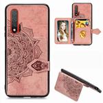 For Huawei Nova 6 Mandala Embossed Magnetic Cloth PU + TPU + PC Case with Holder & Card Slots & Wallet & Photo Frame & Strap(Rose Gold)