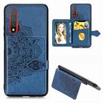 For Huawei Nova 6 Mandala Embossed Magnetic Cloth PU + TPU + PC Case with Holder & Card Slots & Wallet & Photo Frame & Strap(Blue)