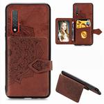 For Huawei Nova 6 Mandala Embossed Magnetic Cloth PU + TPU + PC Case with Holder & Card Slots & Wallet & Photo Frame & Strap(Brown)