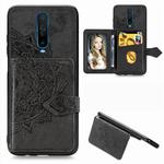 For Xiaomi Redmi K30 Mandala Embossed Magnetic Cloth PU + TPU + PC Case with Holder & Card Slots & Wallet & Photo Frame & Strap(Black)