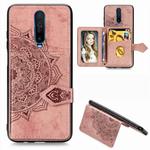 For Xiaomi Redmi K30 Mandala Embossed Magnetic Cloth PU + TPU + PC Case with Holder & Card Slots & Wallet & Photo Frame & Strap(Rose Gold)
