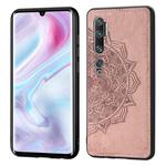 For Xiaomi CC9 Pro/Note 10/Note 10 Pro Mandala Embossed Cloth Cover PC + TPU Mobile Phone Case with Magnetic Function and Hand Strap(Rose Gold)