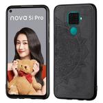 For Huawei Nova 5i Pro Mandala Embossed Cloth Cover PC + TPU Mobile Phone Case with Magnetic Function and Hand Strap(Black)