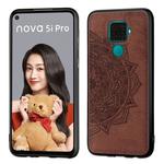 For Huawei Nova 5i Pro Mandala Embossed Cloth Cover PC + TPU Mobile Phone Case with Magnetic Function and Hand Strap(Brown)