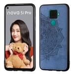 For Huawei Nova 5i Pro Mandala Embossed Cloth Cover PC + TPU Mobile Phone Case with Magnetic Function and Hand Strap(Blue)