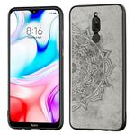 For Xiaomi Redmi 8 Mandala Embossed Cloth Cover PC + TPU Mobile Phone Case with Magnetic Function and Hand Strap(Gray)