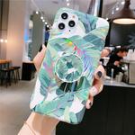 For iPhone 11 Pro Colorful Laser Flower Series IMD TPU Mobile Phone CaseWith Folding Stand(Banana Leaf KB1)