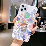 For iPhone 11 Colorful Laser Flower Series IMD TPU Mobile Phone Case With Ring Bracket Rhinestones(Begonia Flowers KC2)